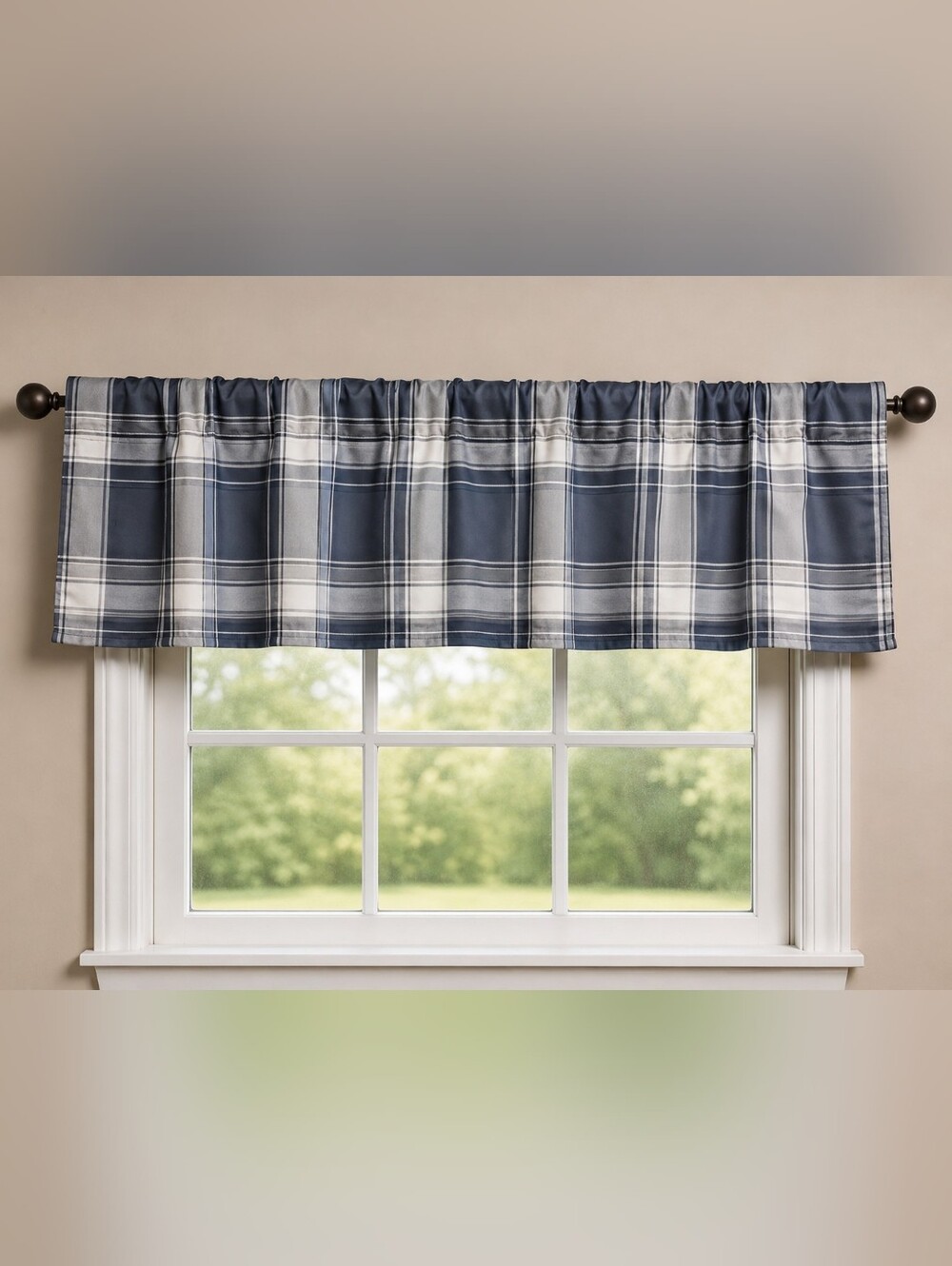 Blue/Gray Plaid Window Valance